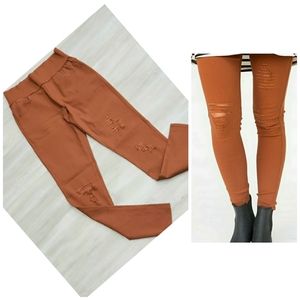New AGNES & DORA Distressed Jeggings Burnt Umber